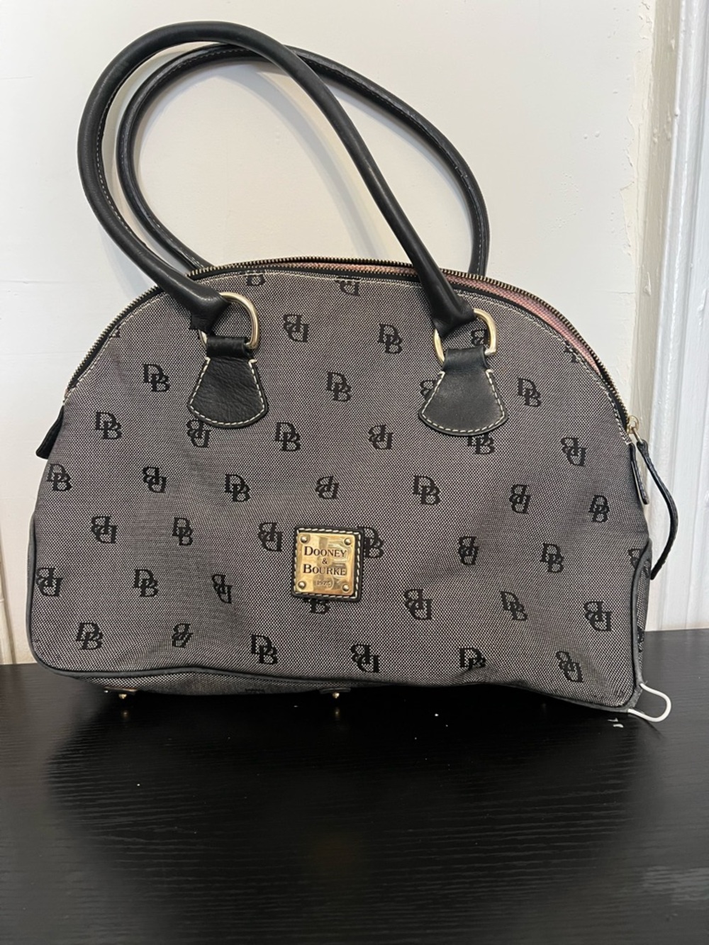 Dooney & Bourke Gray/Black Logo Dome Satchel